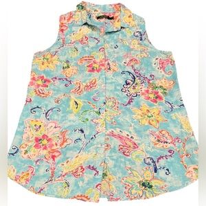Lauren Ralph Lauren Sleeveless Midi Shirt Dress Paisley Floral Size Large EUC